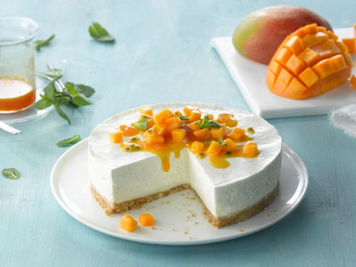 mango kokosový cheesecake